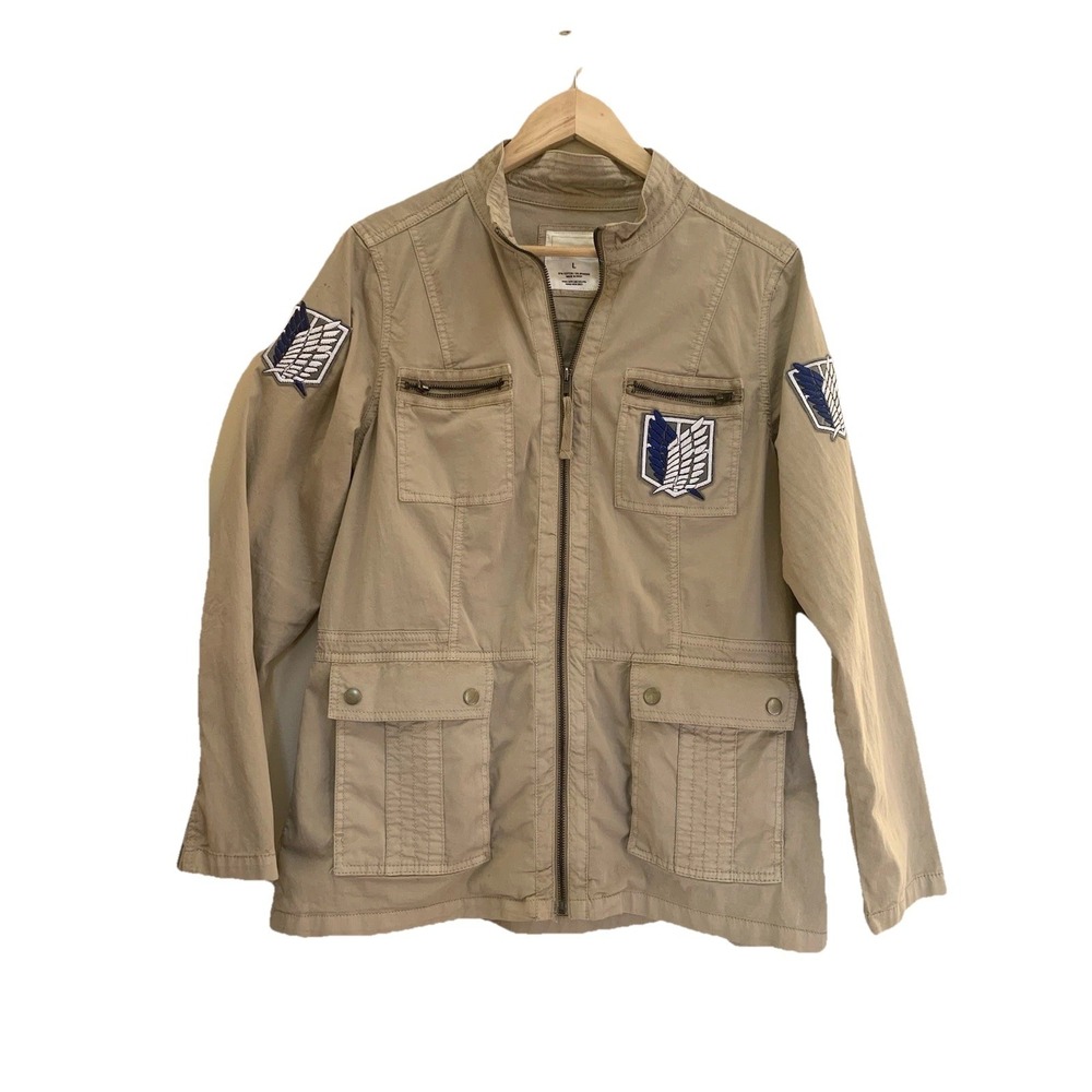 Attack On Titan Scout Regiment‎ Jacket SZ L Beige 97% Cotton Full Zip 4 Pockets